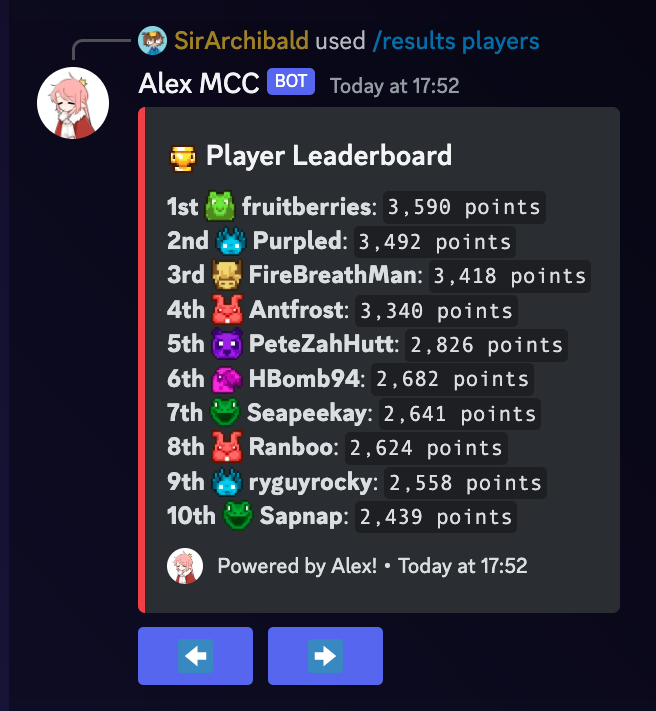 The /results players command